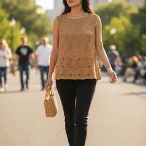 Laundry By Shelli Segal Gold Lace Sleeveless Top S